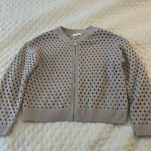 Elan Lavender Gray Openwork Zip Cardigan